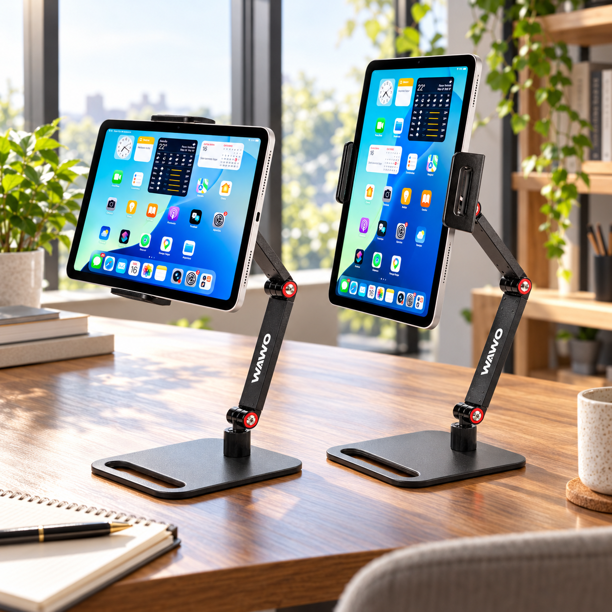 WAWO FlexDesk 360 - A garra gira 360° e mantém o aparelho preso durante a troca.